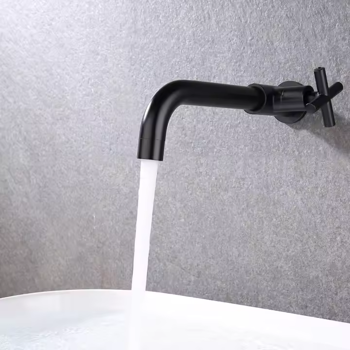 Grifo De Pórtico Negro Pulido Y Oro Mate Montado En Pared De Latón Para Baño Y Cocina Con Mangue De Larga Mopa Inodoro Monocanal - 1