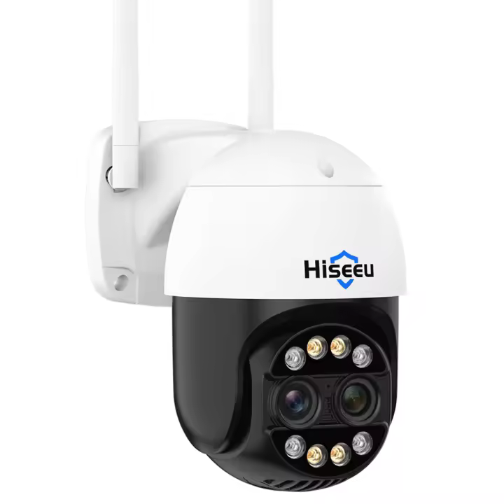 La cámara de seguridad inalámbrica Hiseeu 4K 8MP, con doble lente, zoom 8X, audio bidireccional, visión nocturna a todo color, detección de humanos, seguimiento automático, panorámica de 355° y inclinación de 90°, resistente al agua IP66 - 1