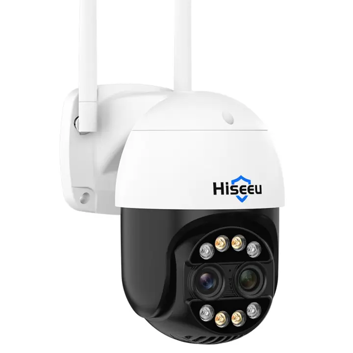 La cámara de seguridad inalámbrica Hiseeu 4K 8MP, con doble lente, zoom 8X, audio bidireccional, visión nocturna a todo color, detección de humanos, seguimiento automático, panorámica de 355° y inclinación de 90°, resistente al agua IP66 - 1