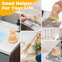 Juego De 4/5 Pcs Cepillos De Cocina De Bambú Con Mango Largo Para Limpieza De Ollas Y Platos Eco-amigable Eliminación De Oxidación Utensilios De Limpieza - details 5