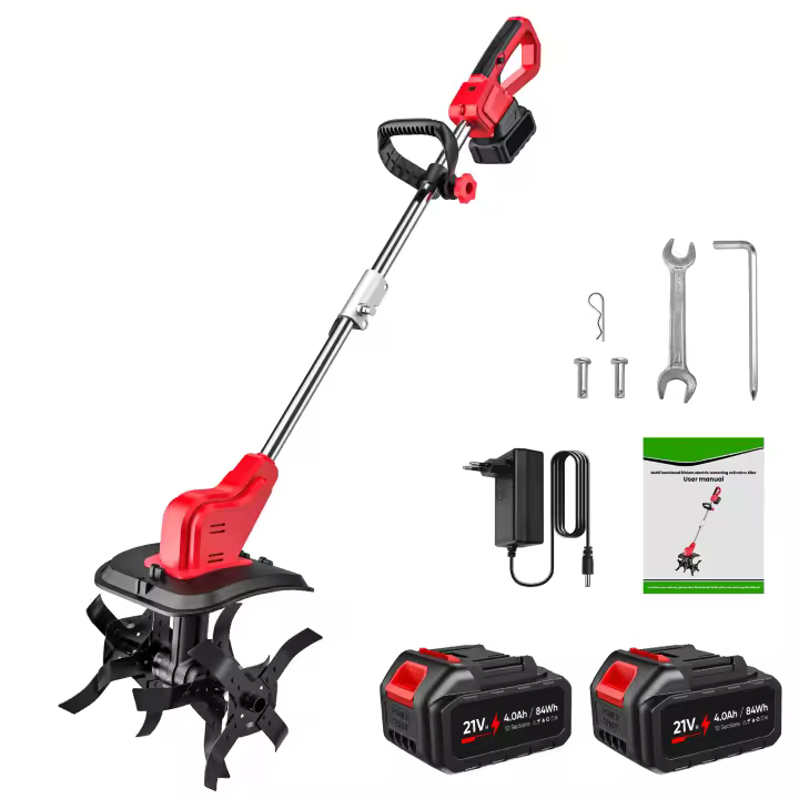 350 RPM Motoazada eléctrica con motor, mini motocultor de 550 W, azada de jardín, cultivador, ancho de trabajo de 30 cm y potente batería de iones de litio de 2000 mAh para Makita 21 V - 1