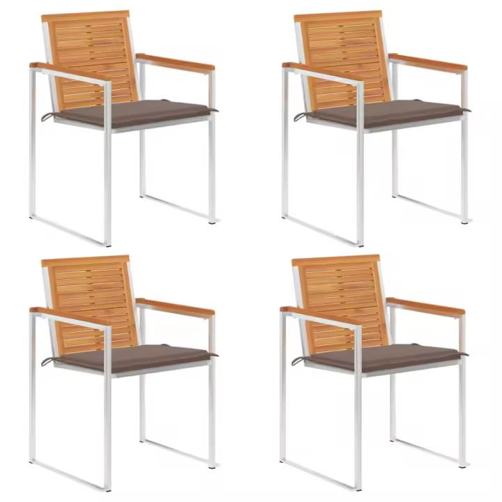 vidaXL Sillas de jardín y cojines 4 unidades madera maciza de acacia - 1