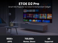 ETOE D2 Pro Proyector, 200 ANSI, Android TV 10, 1080P nativo, 2 altavoces estéreo de 3 W y sonido extensible, corrección trapezoidal de 4 puntos + 4 direcciones y zoom, a prueba de polvo - details 0
