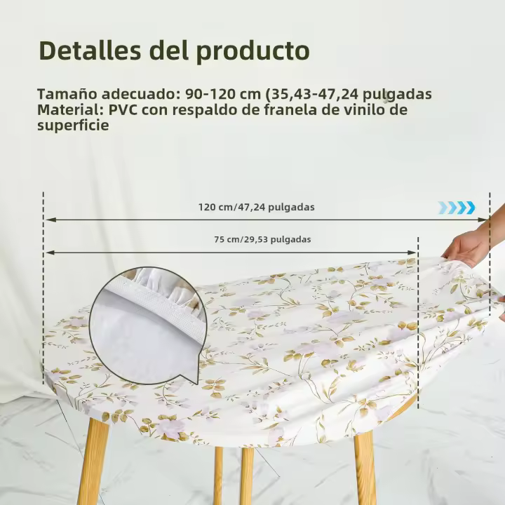 Mantel Redondo Vinilo Con Espalda De Terciopelo Tamaño 120cm Estampado Floral Cubierta Elástica Para Comedor Al Aire Libre Picnic - 1