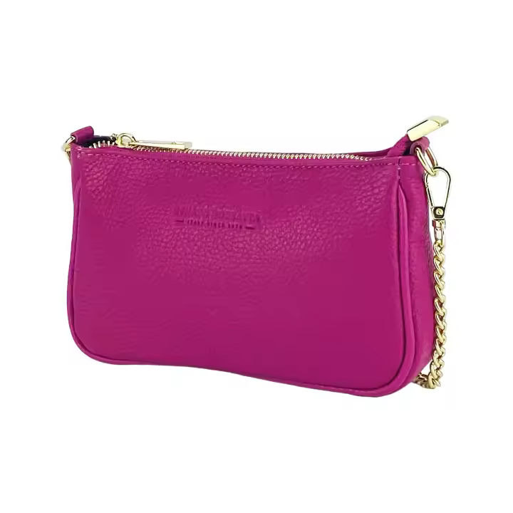 RB1022BE | Bolso pequeño de cuero Genuino Hecho en Italia con Correa de hombre con Cadena extraordinaria. Cremallera de Oro Brilliance y accesorios de metal-Color Fuxia-Dimensiones: CM 20x12x6 RENATO BORZATTA-Italy desde 1978- - 1