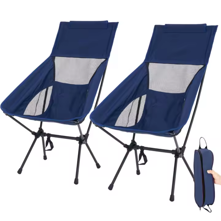2 Sillas Plegables Camping Ligera Con Respaldo Alto Compacta Portátil Con Bolsa De Almacenamiento Portátil - 1