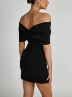 Vestido Casual De Mujer De Color Sólido Para Primavera Y Verano Cuello Abierto Mini Vestido Elegante Para Fiestas Y Ocasiones Forma Ajustada Y Flared - details 5