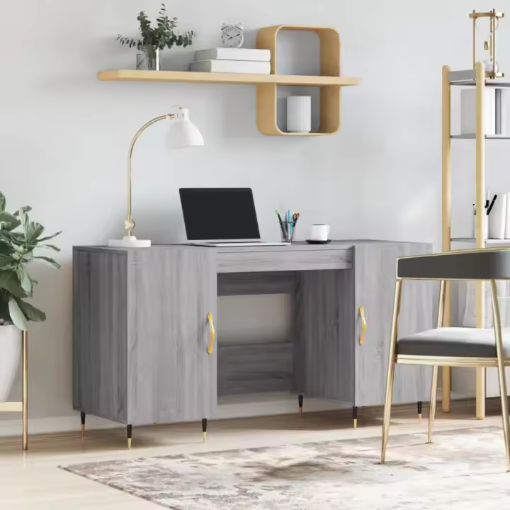 vidaXL Escritorio madera de ingeniería 140x50x75 cm en color Gris sonoma/Roble ahumado | estructura resistente ideal para salón dormitorio o estudio - 1