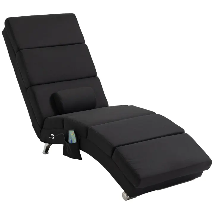 HOMCOM Sillón relax salón sillón masaje y calefacción meridienne chaise longue interior, sillón relax con mando a distancia y almohada, dormitorio, salón, tejido efecto lino - 1