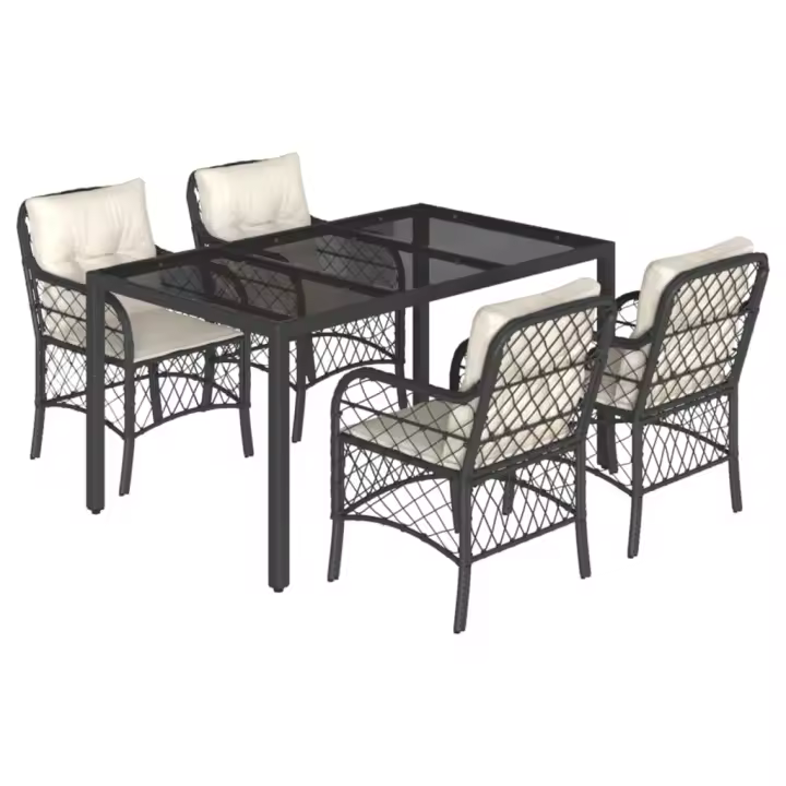 vidaXL Set de muebles jardín 5 pzas con cojines ratán sintético negro - 1