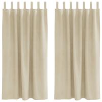 Cortinas Opacas vidaXL con Lazos 2 pcs de Terciopelo Crema - details 1