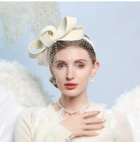 Fascinador De Lana Blanca Para Mujer Con Velo Y Lazo Elegante Para Bodas Y Fiesta De Té Cumpleaños Y Corrida Sombrero De Church Derby - details 0
