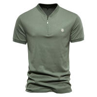 Nueva camiseta de manga corta de algodón puro con cuello en V y cremallera para hombre, camiseta deportiva bordada de color sólido para hombre - details 8