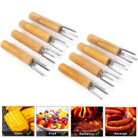 2/4/8Pcs Soportes De Maíz En Acero Inoxidable Con Mango De Madera Skewers Para Barbacoa Herramientas De Cocina Al Aire Libre Antideslizantes Para Frutas - details 0