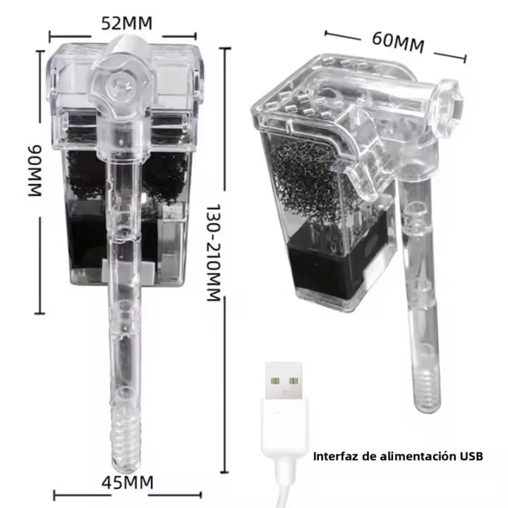 Filtro De Acuario Suspendido Caudaloso Silencioso Con Interface De Alimentación USB Para Tanque De Peces Purificador De Agua Con Abrazadera De 3-5mm - 1