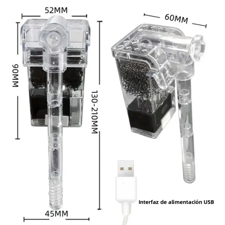 Filtro De Acuario Suspendido Caudaloso Silencioso Con Interface De Alimentación USB Para Tanque De Peces Purificador De Agua Con Abrazadera De 3-5mm - 1