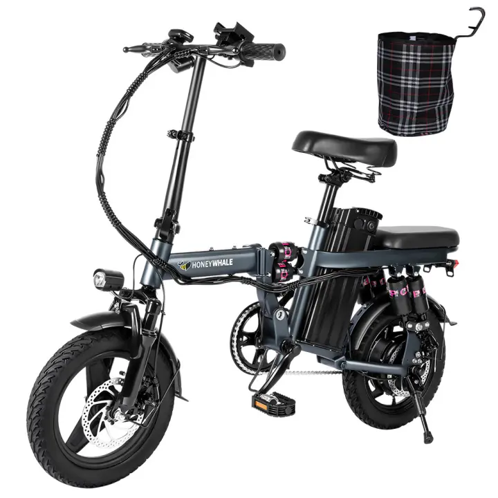 Bicicleta eléctrica Honey Whale S6 Pro con neumático de 14*2.125 pulgadas, motor sin escobillas de 350W, velocidad máxima de 35km/h, batería de 48V 15Ah y alcance de 45-55km - 1