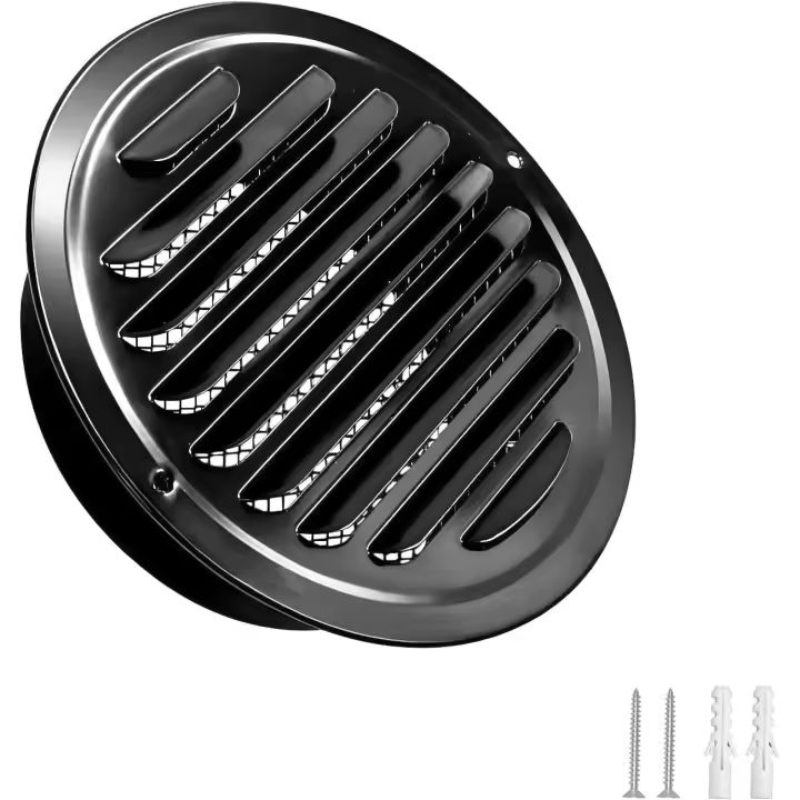 Qrity 1 PCS Rejilla de ventilatón de 100mm, cubierta de Pato de ventilacón de aire de 100mm, salida de ventilatón de Redonda 304 con Malla de Insectos, Negro - 1