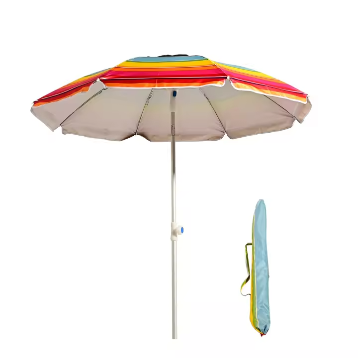 Sombrilla Playa Grande 160-240 cm, Sombrilla Plegable Multicolor a Rayas, Sombrilla Ligera con Bolsa Transporte, Protecciíon UV 50,  Sombrilla Exterior de Moda con Tubo Aluminio, Ideal para Aire Libre / Playa/ Verano - 1