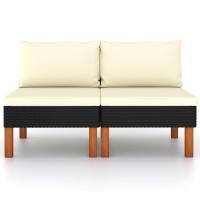 vidaXL Sofás centrales 2 uds ratán sintético y madera de eucalipto Gris, Negro, Conjunto Terraza Muebles Jardín Exterior Juego de Muebles de jardín Mueble Jardín Exterior Muebles de Salon Exterior - details 1