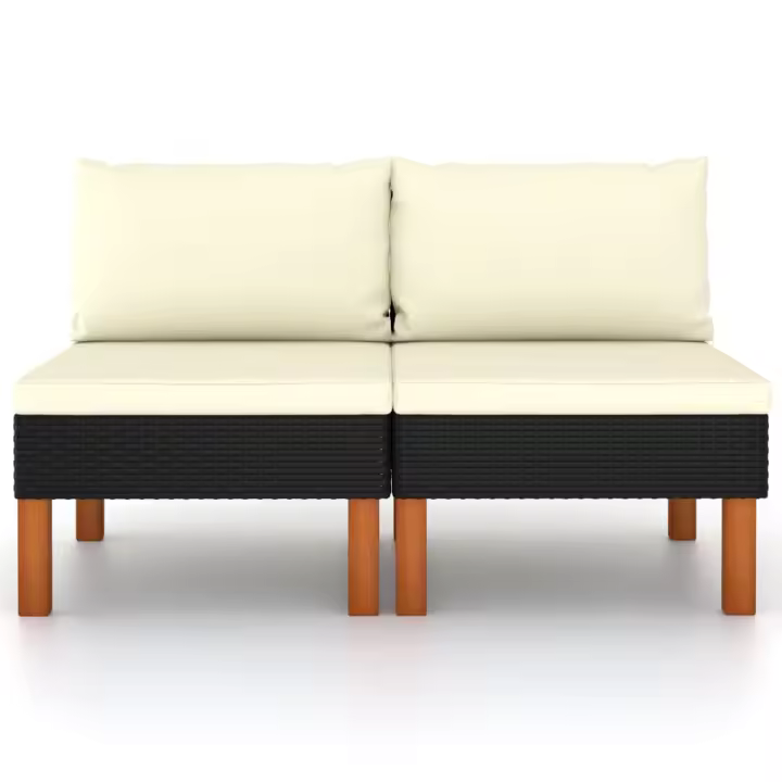 vidaXL Sofás centrales 2 uds ratán sintético y madera de eucalipto Gris, Negro, Conjunto Terraza Muebles Jardín Exterior Juego de Muebles de jardín Mueble Jardín Exterior Muebles de Salon Exterior - 1