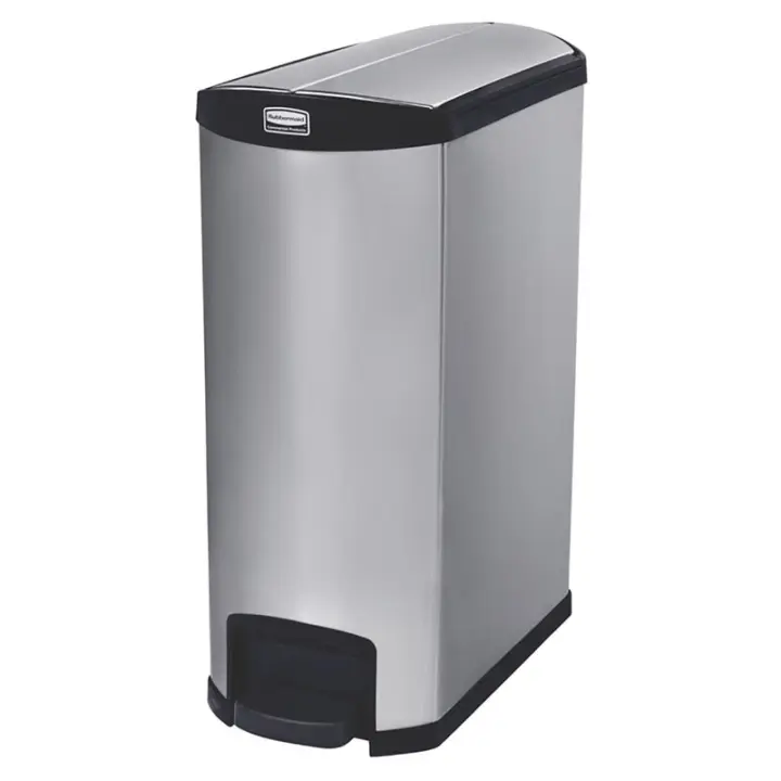 Rubbermaid Slim Jim® de pedal lateral de acero inoxidable 90 l negro - 1