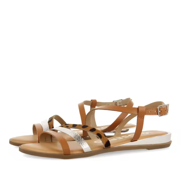 Gioseppo Sandalias Mujer con Tiras Marrón, Plata y Animal Print Cómodas - 1