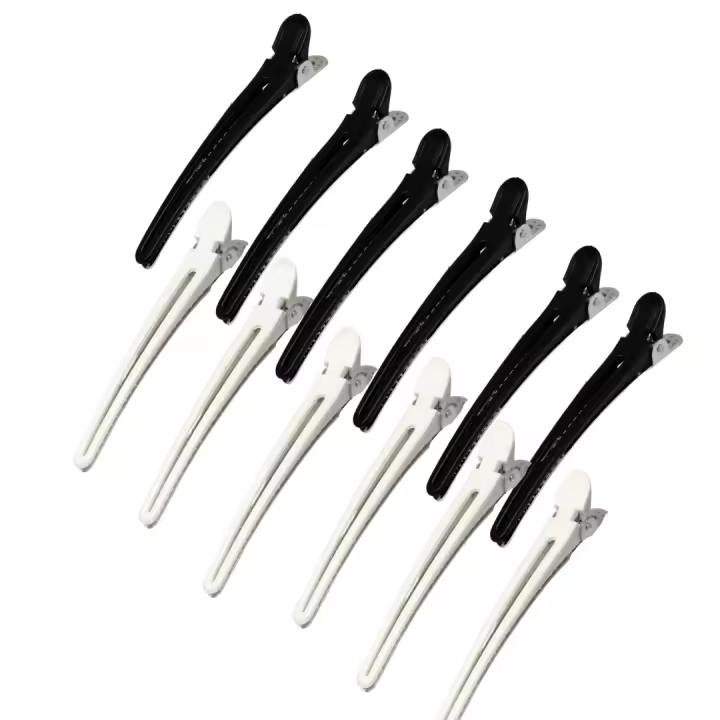 12 Pinzas dentadas blancas y negras de plástico y aluminio. Pinzas de calidad resistentes y duraderas mitad aluminio, mitad plástico. - 1