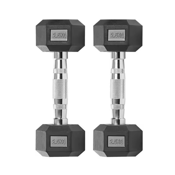 Mancuernas hexagonales ergonómicas con empuñadura de cromo y revestimiento de caucho. 2x2.5kg / 2x5kg / 2x7.5kg / 2x10kg / 2x12,5kg / 1x15kg / 1x17,5kg / 1x20kg / 1x25kg - 1