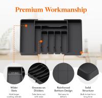 Organizador de cajones para cubiertos, organizador de utensilios expandible para cajones de cocina, bandeja ajustable para  black - details 3