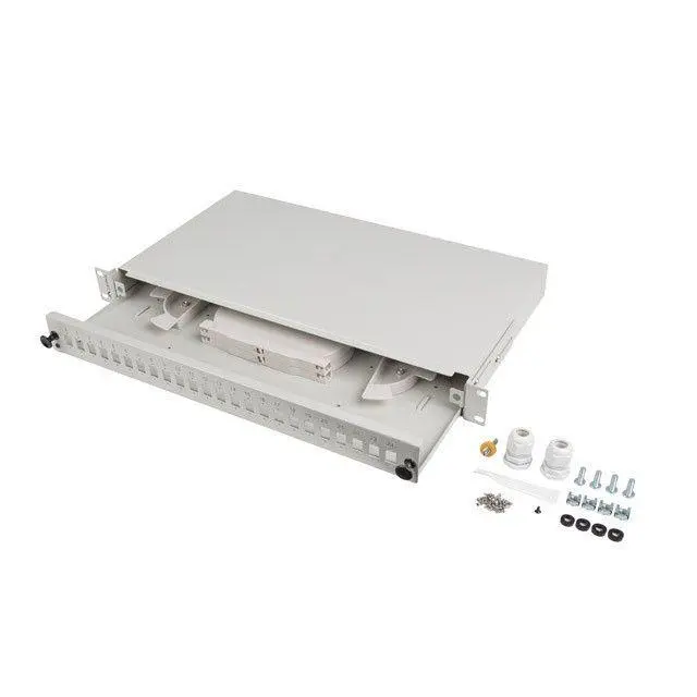 Lanberg - Panel de parcheo de fibra óptica AR20423321 para montaje en bastidor 1U (482,6 x 44,5 x 242 mm), compatible con conectores SC simplex y LC dúplex, fabricado en acero gris, ideal para salas de comunicaciones y armarios telecom - 1