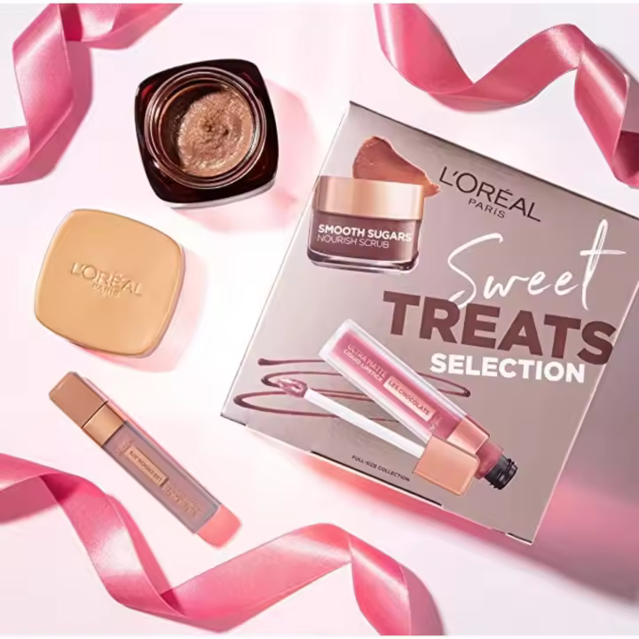 L'ORÉAL SWEET TREATS Set gloss ultra matte y mascarilla azúcares suaves y manteca de cacao - 1