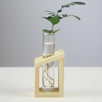 Vaso De Cristal Con Soporte De Madera Para Plantas Creativo Terrario De Decoración Para Escritorio Estilo Moderno Vaso Para Flores - details 4