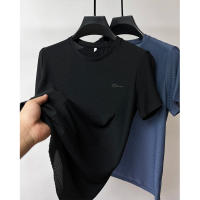 Camiseta De Hombre De Seda De Hielo Transpirable Con Cuello Redondo Manga Corta Suave Y Ligera Para Verano Estilo Casual - details 3