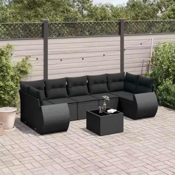 vidaXL Set de sofás de jardín 8 piezas y cojines ratán sintético negro - 1