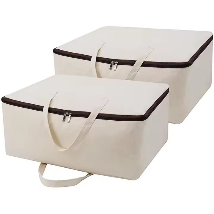 Bolsas de almacenamiento transpirables de lona de algodón suave para ropa de cama, edredones y ropa (paquete de 2) - 1