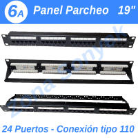 Panel parcheo 24 puertos categoría 6a. Con soporte trasero. 19 pulgadas rack. 1U de altura. TRICOM - details 0