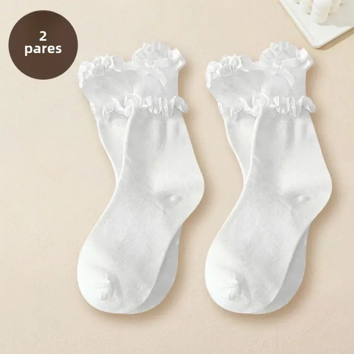 Calcetines De Encaje Princesa Para Mujer 2/5 Pares Calcetines De Tobillo Con Volante Estilo Vintage Calcetines Poliéster De Medio Tobillo - 1
