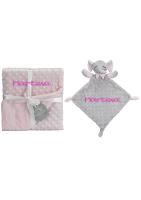 Interbaby Pack  Para Bebé Manta + Peluche Elefante Dou Dou Con Nombre Bordado Para Invierno Rosa Claro Regalo Bebe Recien Nacido Peluche Manta Para Cama Cuna CarroInvierno Infantil - details 3