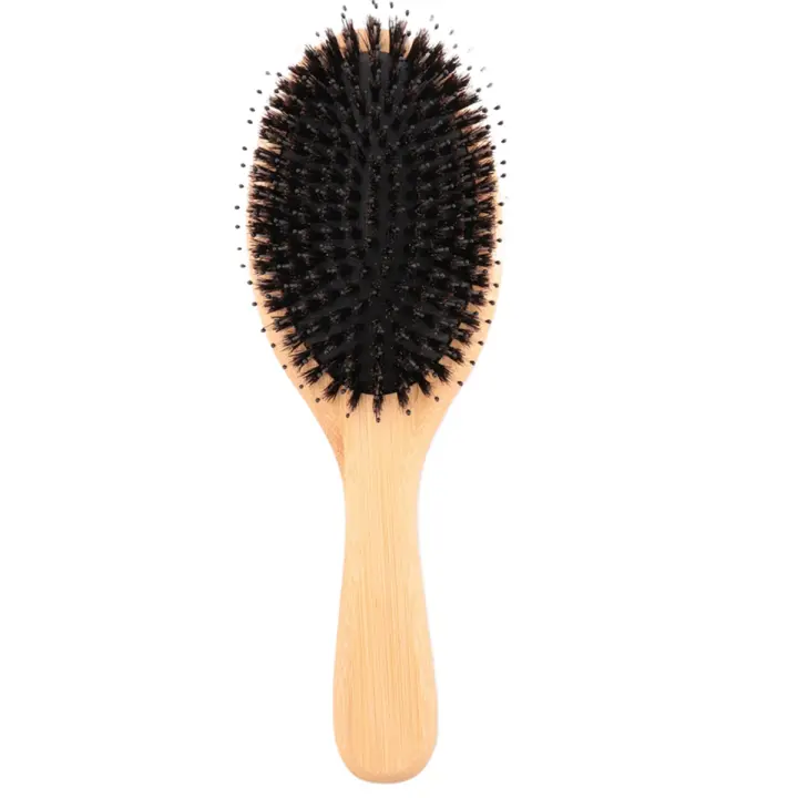 Cepillo de pelo de cerdas de jabalí con pasadores de nailon, cepillo desenredante de paleta de bambú, desenredante, agregar brillo, cepillos de uso diario para - 1