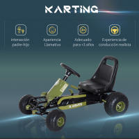 HOMCOM Go Kart Coche de Pedales Racing Deportivo con Asiento Ajustable Embrague y Freno para Niños 3-6 Años Carga 35kg 99x65x56cm Marco Acero Negro y Verde - details 3
