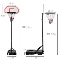 HOMCOM Canasta de Baloncesto de Pie Ajustable de 194-249 cm con Base Rellenable de Agua 30 kg o Arena 35 kg y Ruedas de Transporte para Niños y Adultos Multicolor - details 2