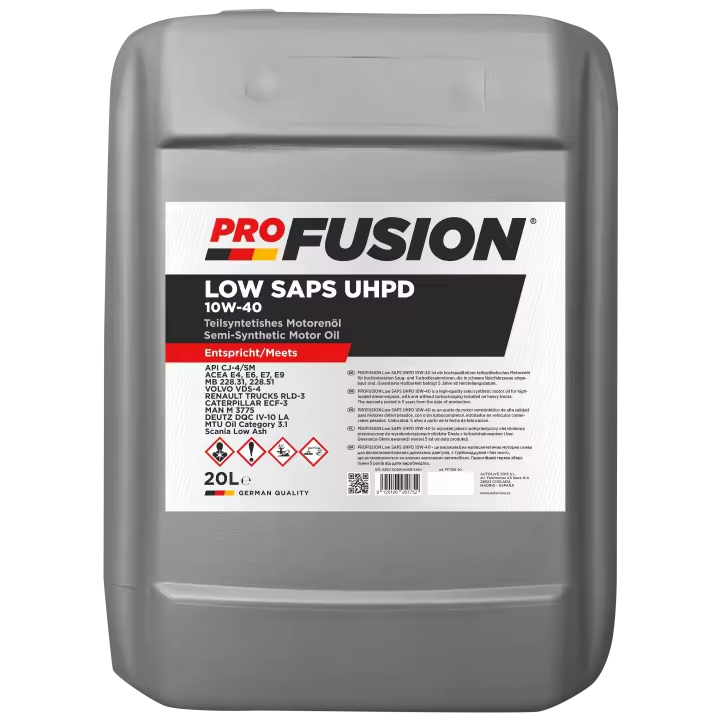 ProFusion 10W-40 20L Low SAPS UHPD Diesel – Aceite de Motor Semisintético para Camiones y Autobuses con Filtro DPF – Tecnología Low SAPS, Servicio Pesado y Intervalos Extendidos – API CJ-4, ACEA E6/E9 - 1