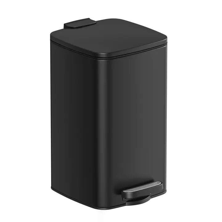SONGMICS Cubo de Basura de Baño, 8 L Cubo Basura Compacta, con Pedal, para Espacios Pequeños, con Tapa de Cierre Suave, Acero, Negro - 1