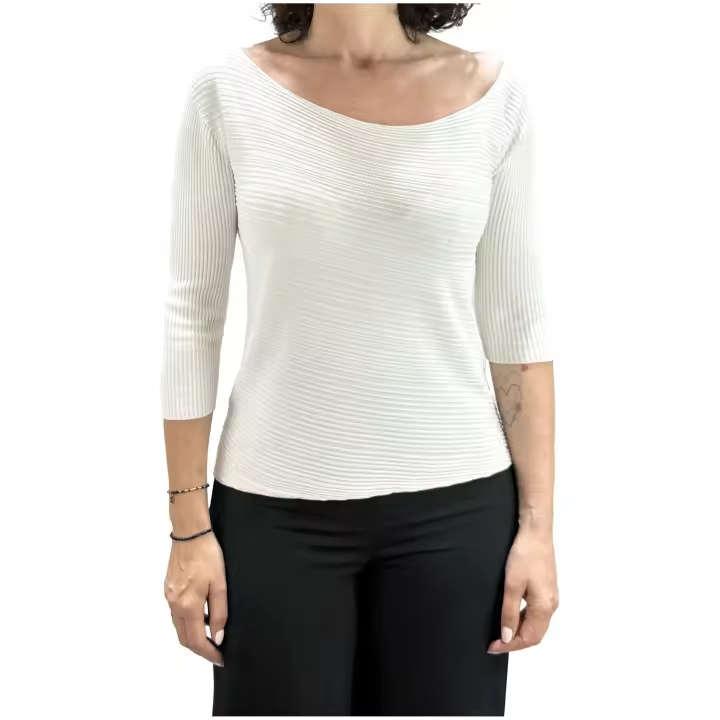Jersey de Punto CARTA LIBERA Varillado Diagonal y Escote Barco Color Crudo - 1