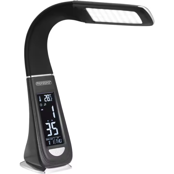 SOMY Lámpara de escritorio LED Negro/Blanco 4 en 1 Lámpara de calendario multifunción Reloj Termómetro Lámpara de mesa para el hogar Sala de estar Lámpara de banco de trabajo negra - 1