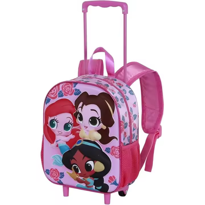 Trolley Princesas 3D Infantil Pequeña, Mochila con Ruedas 3D Princesas Flowers, 34x26x13 cm, KaracterMania - Kiglam - 1