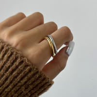 316l Acero inoxidable sin deslustre anillo de dos tonos declaración plata oro Color mezclado textura de Metal joyería de encanto de alta calidad - details 8