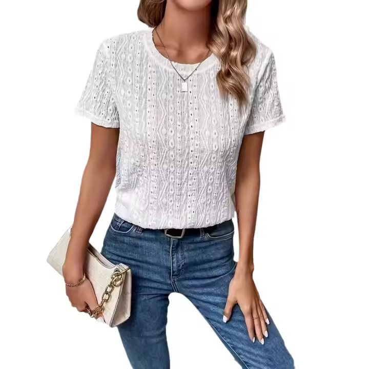 Camisetas Manga Short Mujer Verano Cuello Redondo Blusa Manga De Elegantes Casual Basic Top - 1