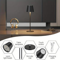 Lámpara De Mesa Recargable Sin Cable Con Sensor De Toque LED Luz Nocturna 3 Niveles De Ajuste Para Decoración De Restaurante Hotel Bar - details 4